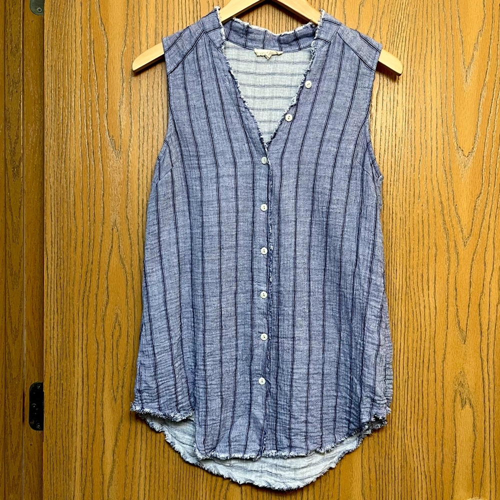 Mystree | Women’s Striped Sleeveless Button-up Tank | Size S